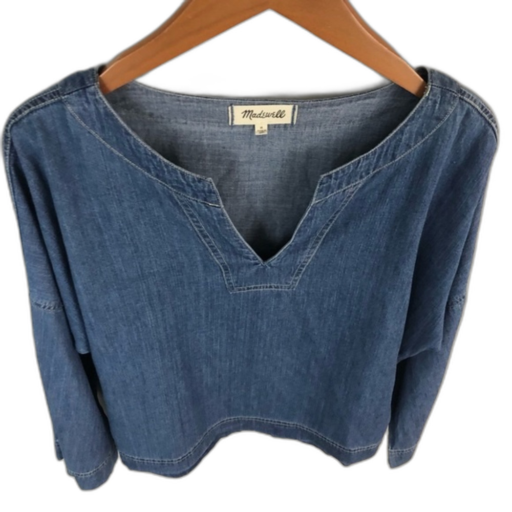 Madewell Lace-Up Denim Top Size Medium Nautical Summer Vacation - Picture 5 of 14